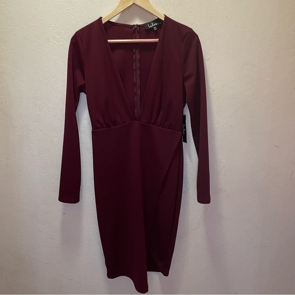 Lulu’s Make it Hot Burgundy Long Sleeve Bodycon Dress Size Medium NWT - Picture 5 of 9